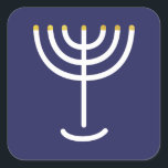 Modern Menorah White Navy Gold Graphic Square Sticker<br><div class="desc">Hebrew Menorah Sticker. Navy,  White,  Gold. Transferable and customisable.</div>