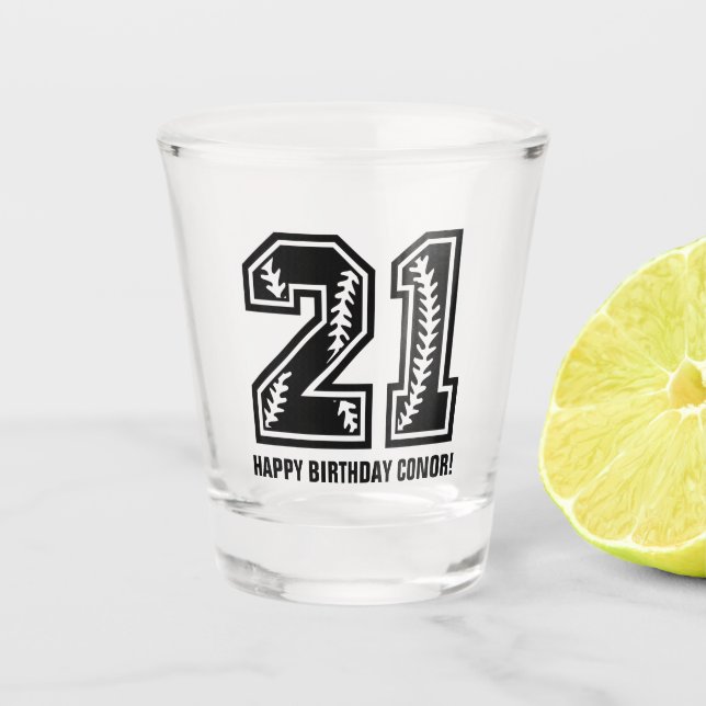 Modern Men's 21st Birthday Shot Glass (Front)
