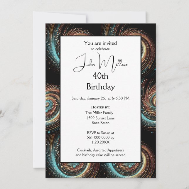Modern Men's 40thi Birthday Party  Invitation (Front)