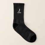 Modern mens  black and white custom socks<br><div class="desc">Create your own men custom socks  and name elegant modern socks in simple black and white. Personalise it with his name and initial letter. It can be a classy gift for a groomsman,  best man,  boyfriend,  husband,  dad,  uncle on a wedding,  birthday,  Christmas,  or any other anniversary or occasion.</div>