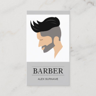Modern Men's Hair Style Illustration Grey Barber Business Card