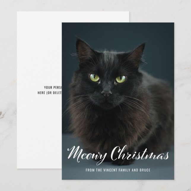 Modern Meowy Christmas Cat Christmas Photo Card (Front/Back)