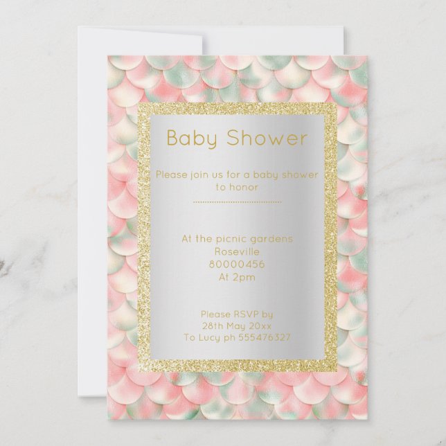 Modern MERMAID APRICOT GREEN Colourful baby shower Invitation (Front)