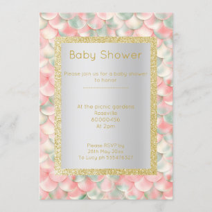 Modern MERMAID APRICOT GREEN Colourful baby shower Invitation
