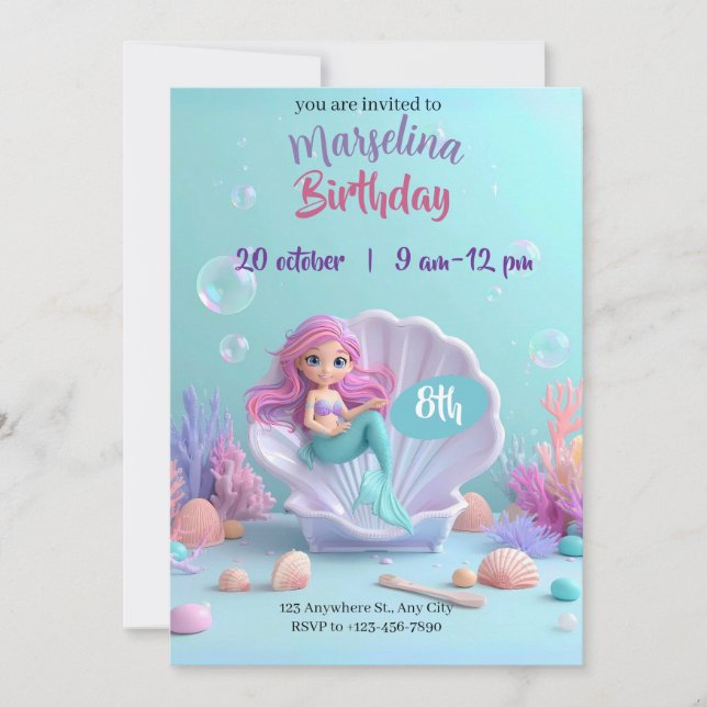 Modern Mermaid Birthday Invitation – Make a Splash (Front)