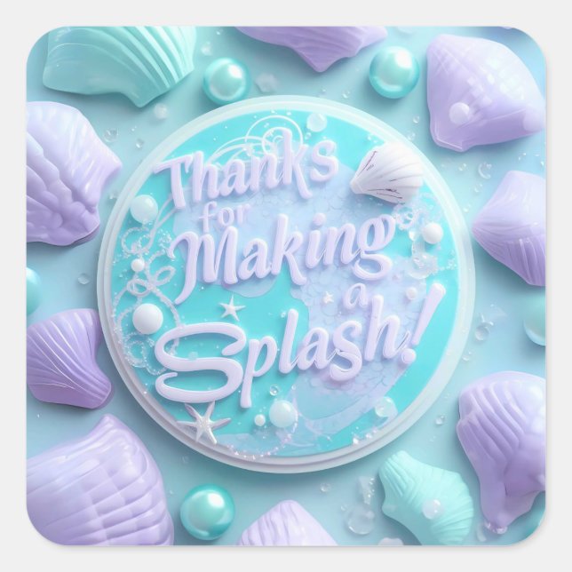 Modern Mermaid Birthday Stickers – Thanks for Maki (Front)