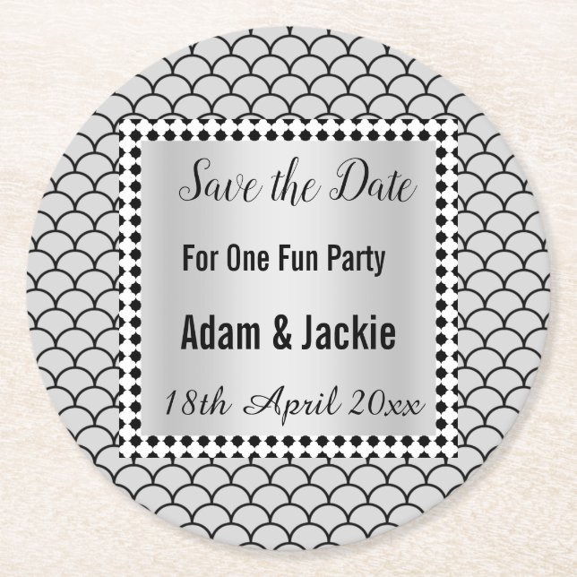 MODERN MERMAID  BLACK GRAYSAVE THE DATE COASTER (Front)