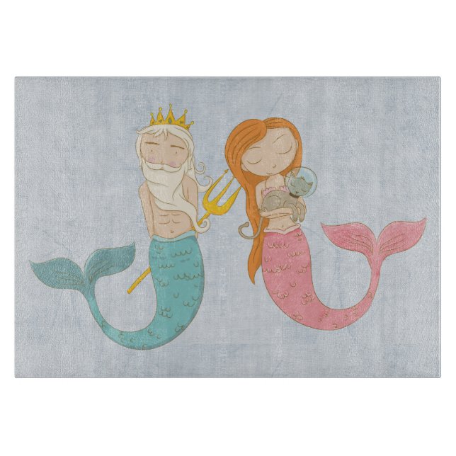 Modern Mermaid Couple Cutting Board (Front)