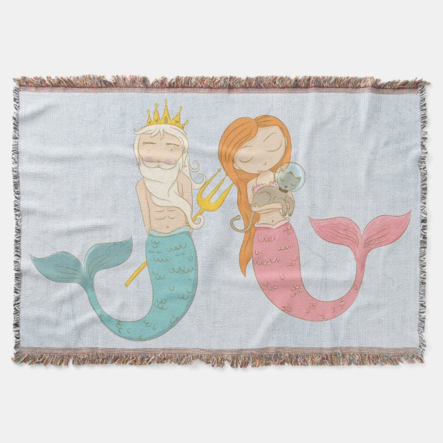 Modern Mermaid Couple Woven Blanket (Front)