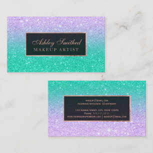 Modern mermaid glitter chic ombre makeup business card