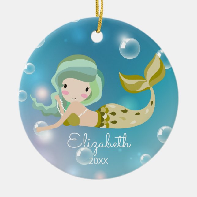 Modern Mermaid Personalised Christmas Ornament (Front)