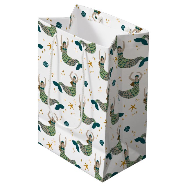 Modern Mermaid Siren Theme Illustration Print   Medium Gift Bag (Front Angled)
