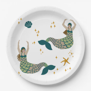 Modern Mermaid Siren Theme Illustration Print  Paper Plate