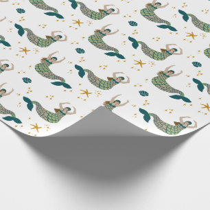 Modern Mermaid Siren Theme Illustration Print   Wrapping Paper