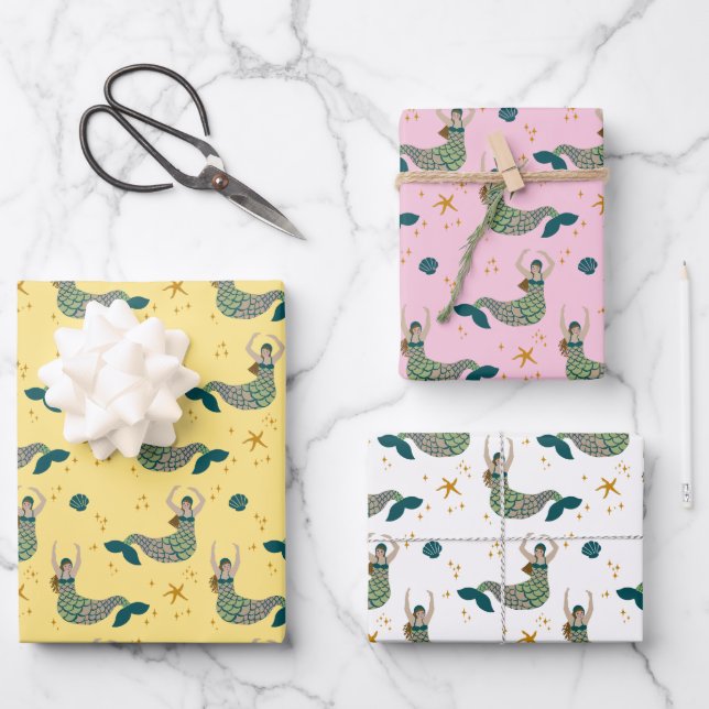 Modern Mermaid Siren Theme Illustration  Wrapping Paper Sheet (Front)