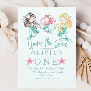 Modern Mermaid Themed Birthday Party Invitation