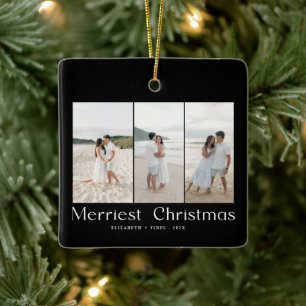 Modern Merriest Christmas Couples Photo Ceramic Ornament