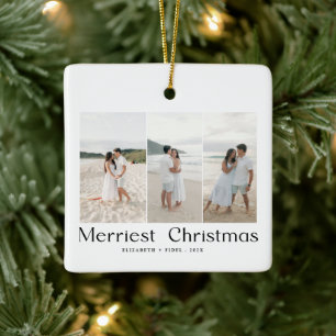 Modern Merriest Christmas Couples Photo Ceramic Ornament