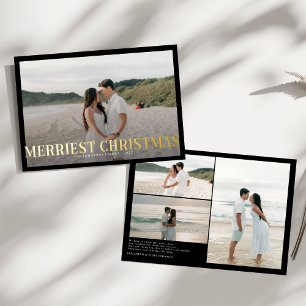 Modern Merriest Christmas Couples Photo Foil Holiday Card