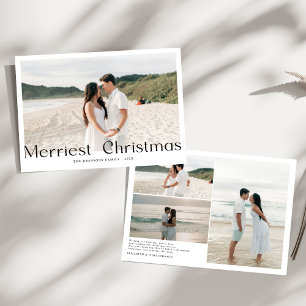Modern Merriest Christmas Couples Photo Holiday Card
