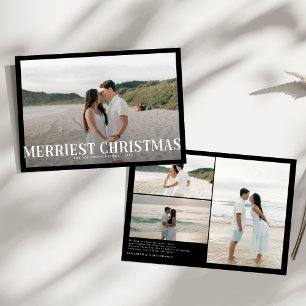 Modern Merriest Christmas Couples Photo Holiday Card