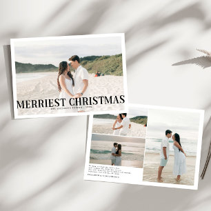 Modern Merriest Christmas Couples Photo Holiday Card