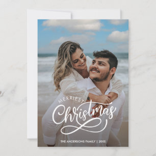 Modern Merriest Christmas Family Photo Name Gold F Holiday Card