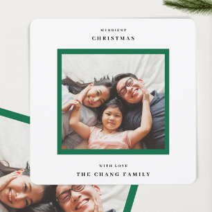 Modern Merriest Christmas Green Frame Photo Square Holiday Card