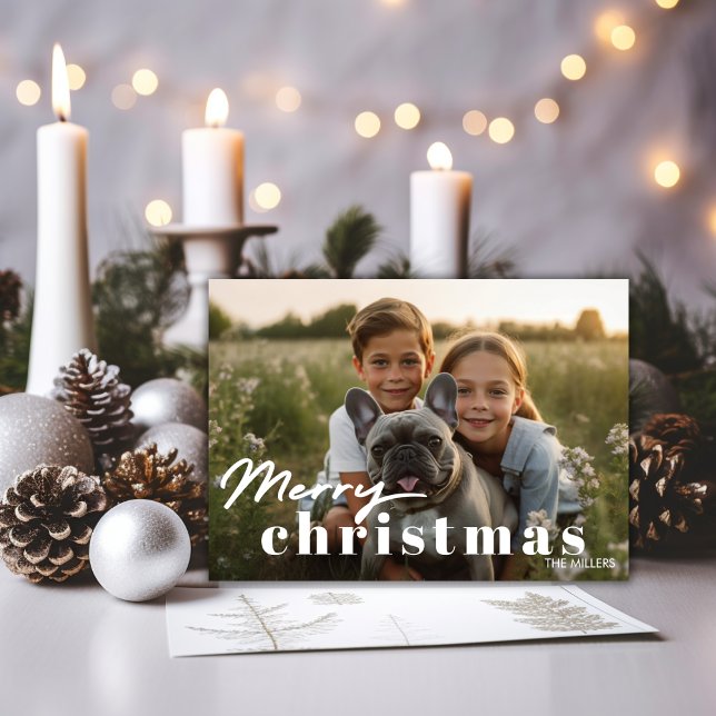 Modern Merriest Christmas Minimal 1 Photo Elegant Holiday Card (Modern Merriest Christmas Minimal 1 Photo Elegant Holiday Card)