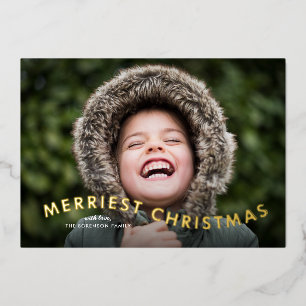 Modern Merriest Christmas Photo Foil Holiday Card