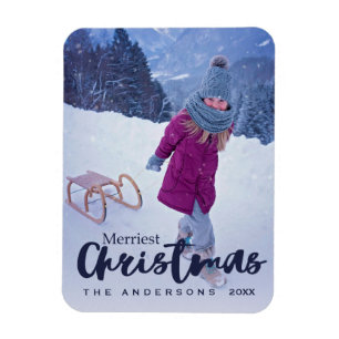 Modern Merriest Christmas Script Holiday Photo Magnet