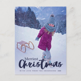 Modern Merriest Christmas Script Holiday Photo Postcard
