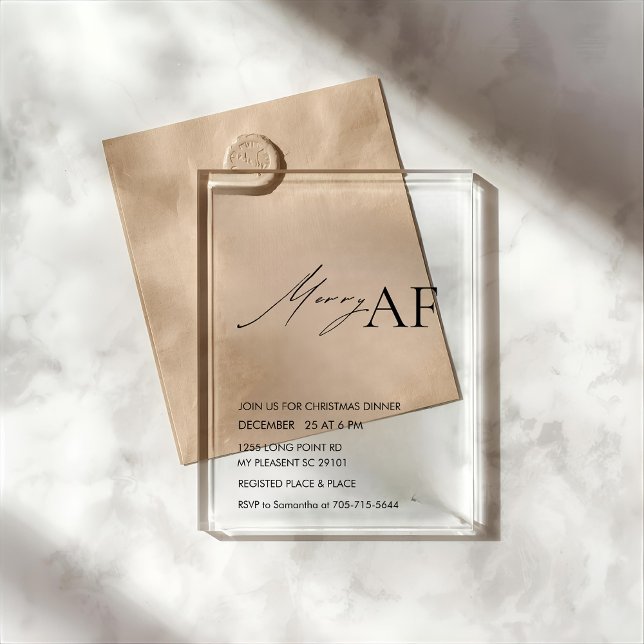 Modern “Merry AF” Christmas Party Acrylic Invitations (Creator Uploaded)