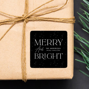 Modern Merry and Bright Black Holiday Square Sticker