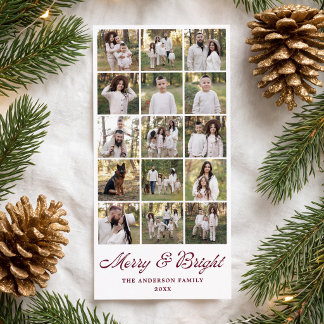 Modern Merry and Bright Burgundy 15 Photo Collage Holiday Card