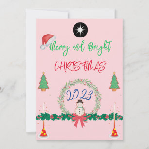 Modern Merry And Bright Christmas 2023 wreath Holiday Card