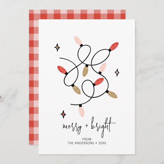 Modern Merry and Bright Christmas Lights Holiday Card (Front/Back)