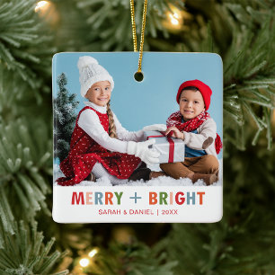 Modern Merry and Bright Christmas Ornament