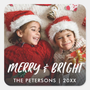 Modern Merry and Bright Christmas Photo Sticker