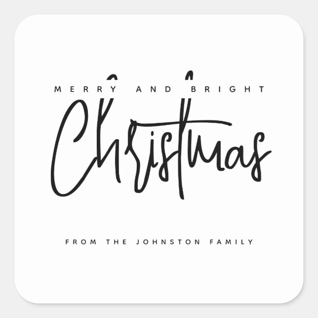 Modern Merry and Bright Christmas simple script Square Sticker (Front)