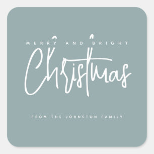 Modern Merry and Bright Christmas simple script Square Sticker