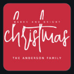 Modern Merry and Bright Christmas simple script Square Sticker<br><div class="desc">Modern Merry and Bright Christmas simple script</div>