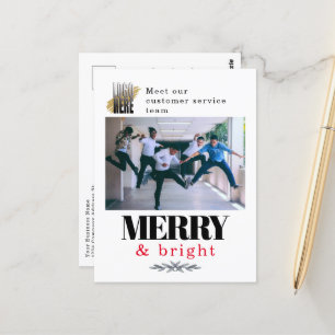 Modern Merry and Bright Company Photo Christmas Postcard