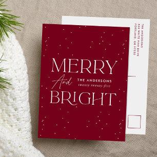 Modern Merry and Bright Cranberry Non-Photo Holiday Postcard
