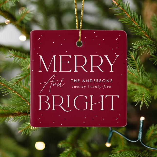 Modern Merry and Bright Cranberry Photo Ceramic Ornament (Creator Uploaded)