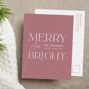 Modern Merry and Bright Dusty Rose Non-Photo Holiday Postcard