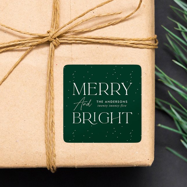 Modern Merry and Bright Green Holiday Square Sticker (Creator Uploaded)