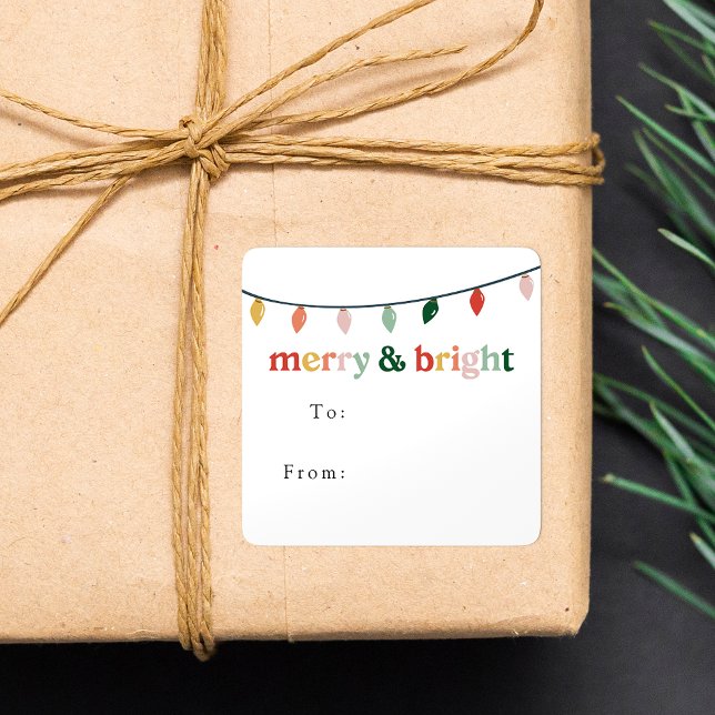 Modern Merry and Bright Holiday Gift Square Sticker (Creator Uploaded)