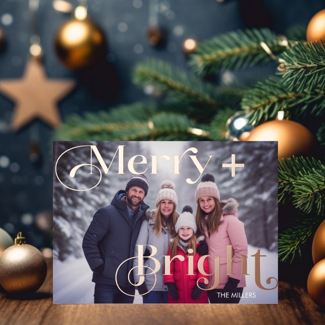 Modern Merry And Bright Minimal 1 Photo Colourful Foil Holiday Card (Modern Merry And Bright Minimal 1 Photo Colorful Foil Holiday Card)