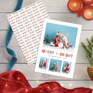 Modern Merry and Bright Photo Collage Holiday Card